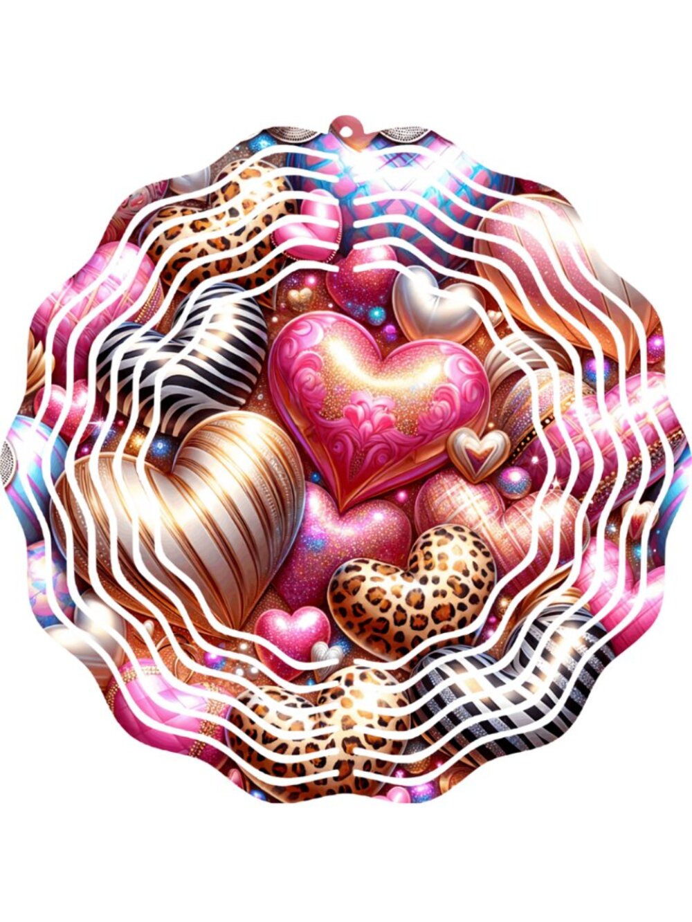 Valentine's Day Wind Spinner 10" Metal Round Whimsical Hearts Outdoor Decoration
